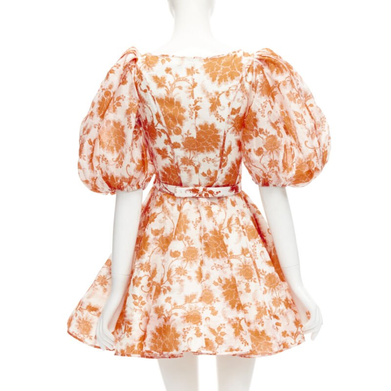 ZIMMERMANN 2022 Runway Postcard orange floral linen seashell belt dress AUS0 XS