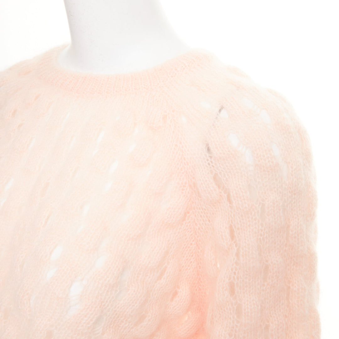 SIMONE ROCHA 2023 peach pink mohair blend bubble knit cropped sweater XS