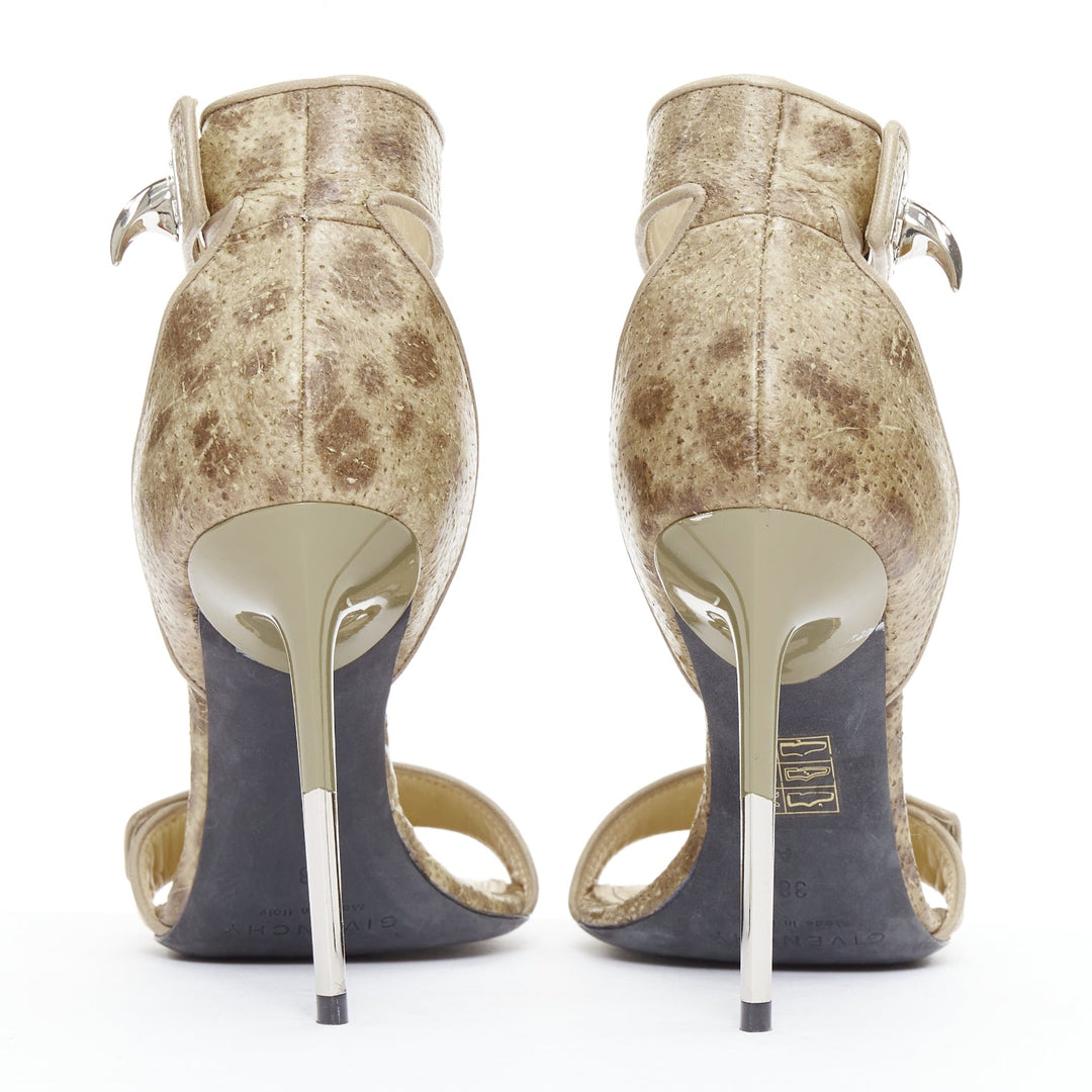 GIVENCHY Riccardo Tisci khaki leather silver sharktooth turnlock sandals EU38