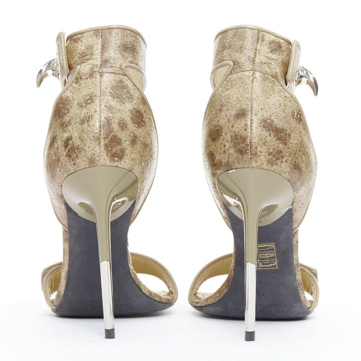GIVENCHY Riccardo Tisci khaki leather silver sharktooth turnlock sandals EU38
