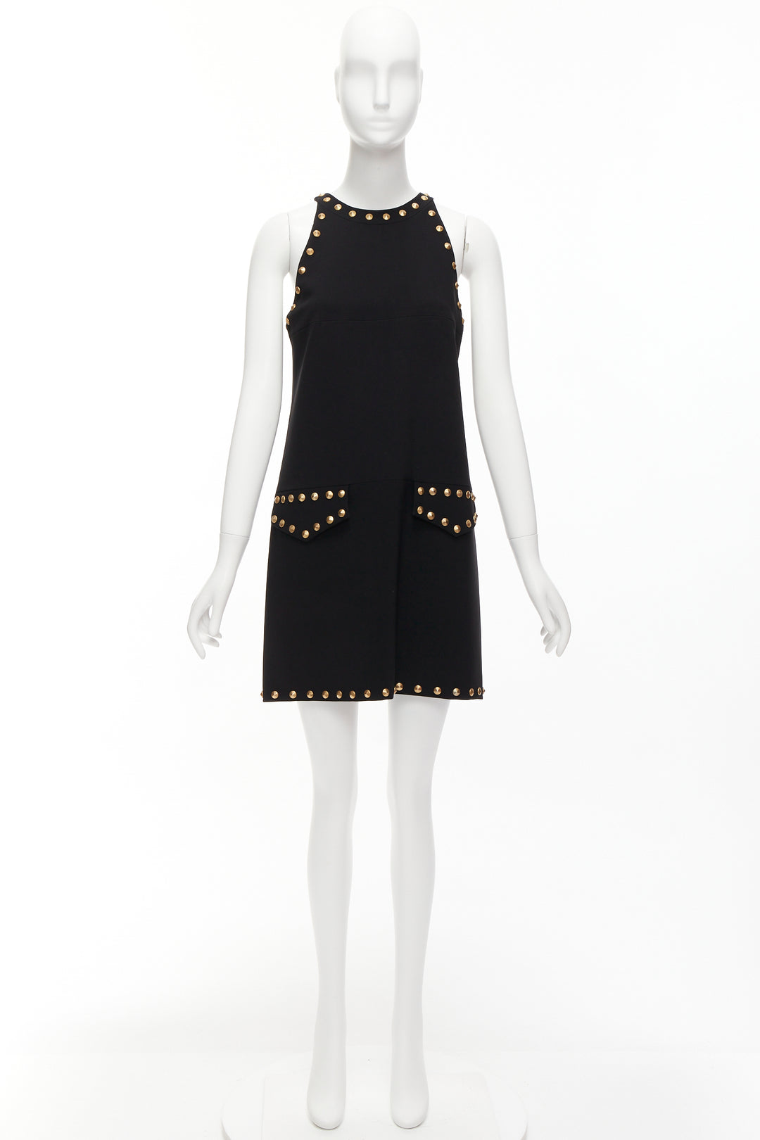 MOSCHINO black gold studded pocket flaps sleeveless dress IT40 S