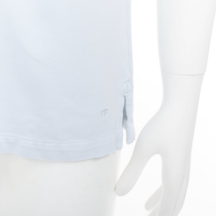 TOM FORD light blue cotton TF logo hem pique polo shirt IT48 M