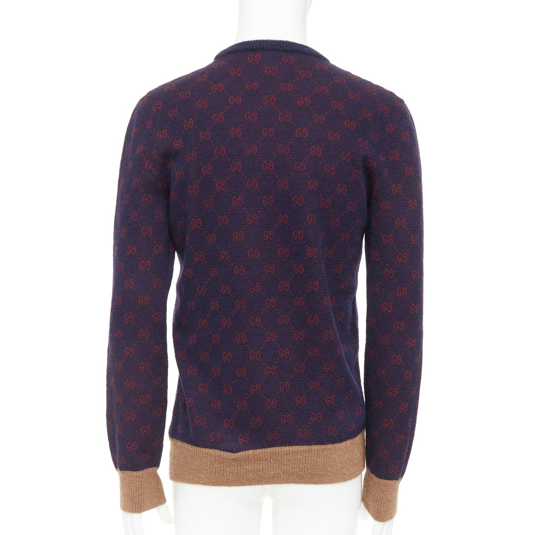 GUCCI GG Jacquard purple red wool alpaca monogram knit sweater