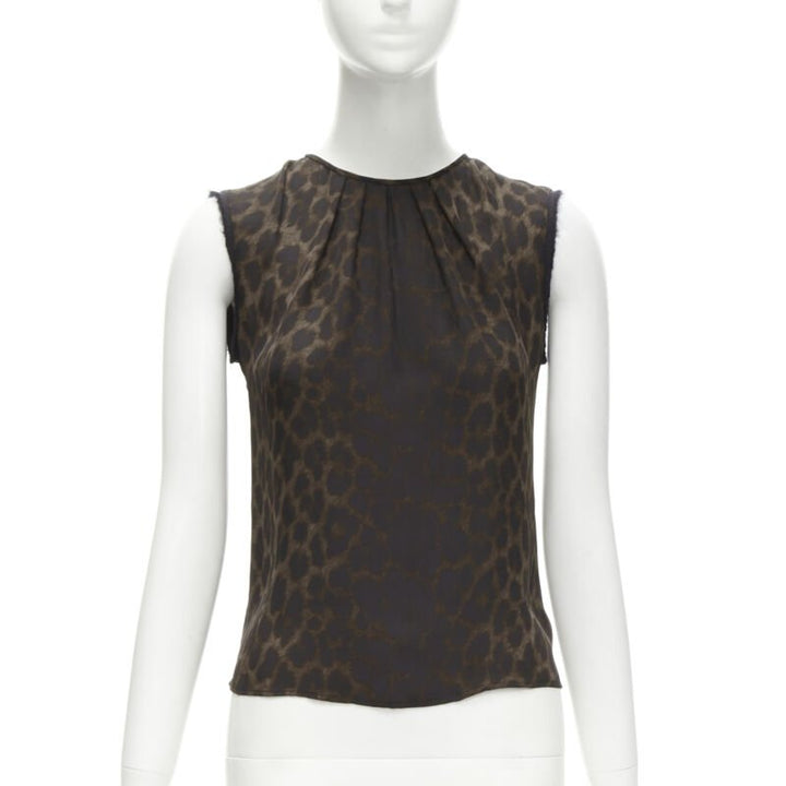 GIAMBATTISTA VALLI silk brown black ombre leopard gathered neck vest IT38 XS