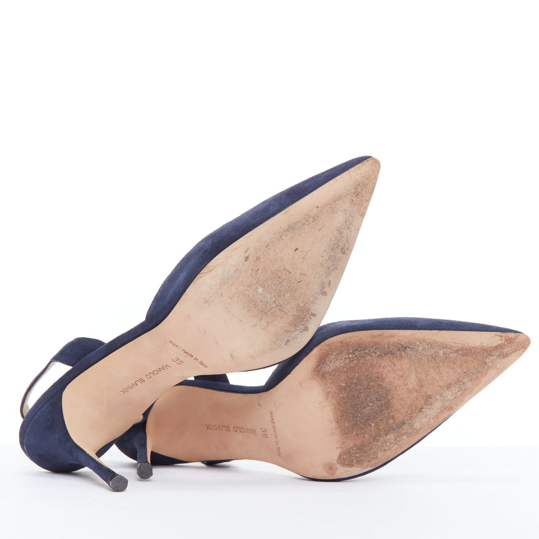 MANOLO BLAHNIK navy suede leather slingback stiletto heels EU39