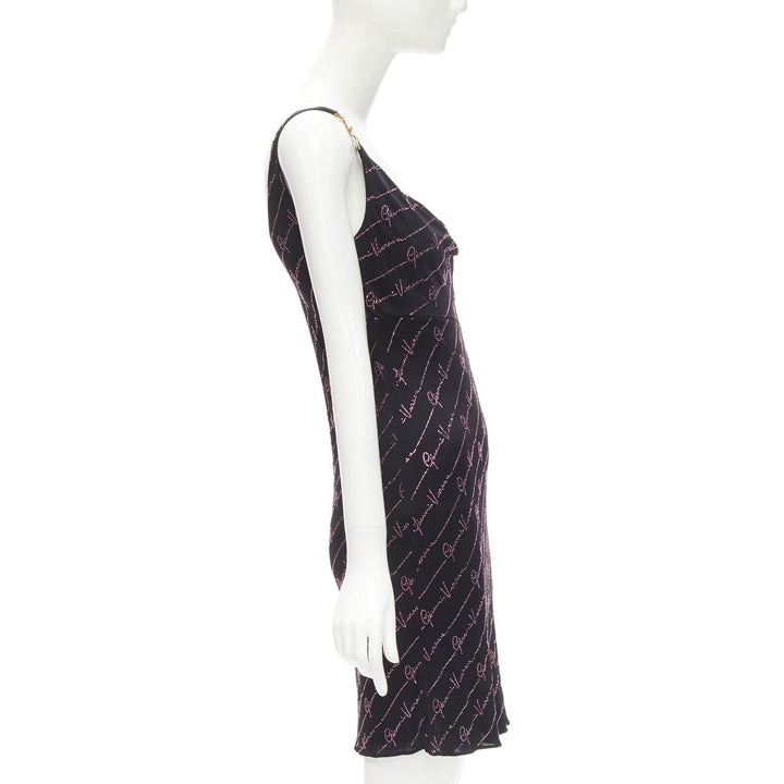 VERSACE Gianni Signature black pink crystal Medusa mini dress IT38 XS