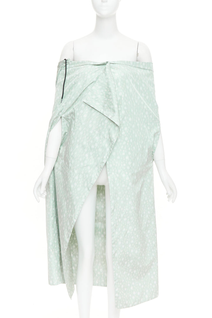 PRADA 2021 Runway pastel green polka dot silk taffeta wrap cape coat IT36 X