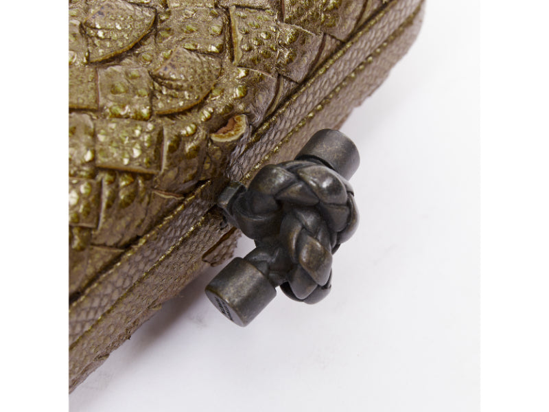 BOTTEGA VENETA Intrecciato Knot bronze brown woven ayers leather box clutch