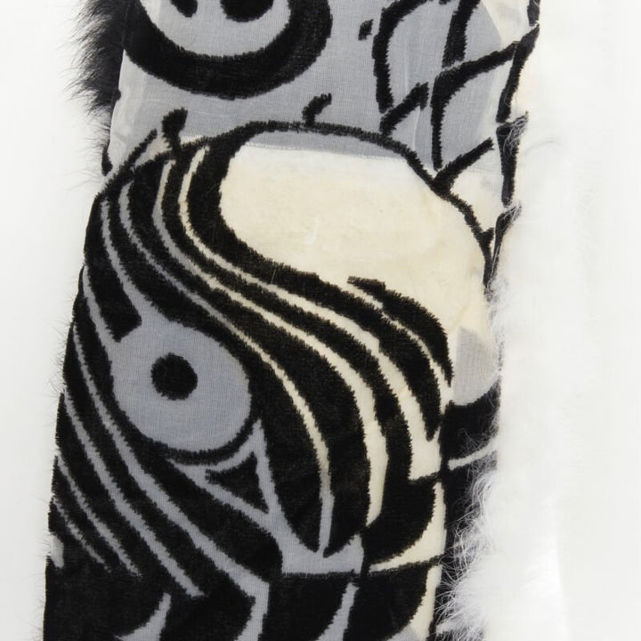 vintage CHRISTIAN DIOR John Galliano 2003 black white rabbit fur velvet scarf