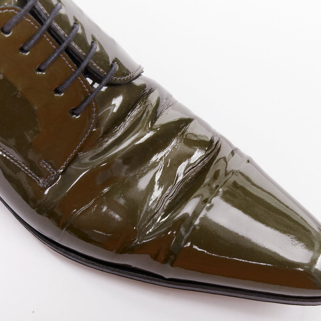 DOLCE GABBANA green patent leather pointy lace up brogue shoes UK7 EU41