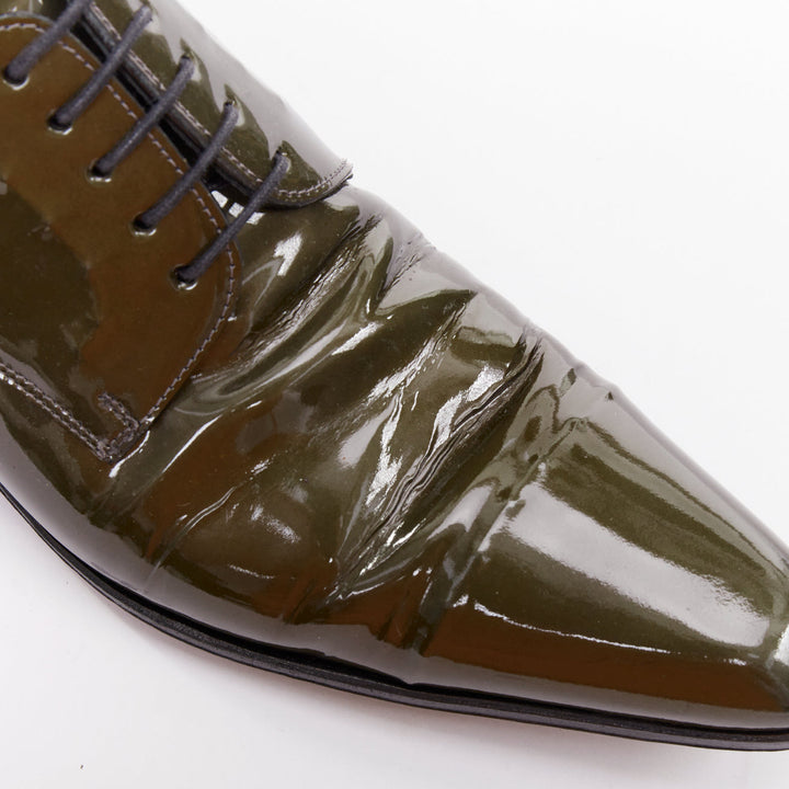 DOLCE GABBANA green patent leather pointy lace up brogue shoes UK7 EU41