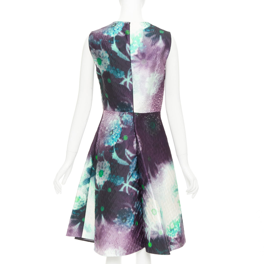 PRADA 2018 purple abstract graphic floral matelasse jaquard midi dress IT40 S