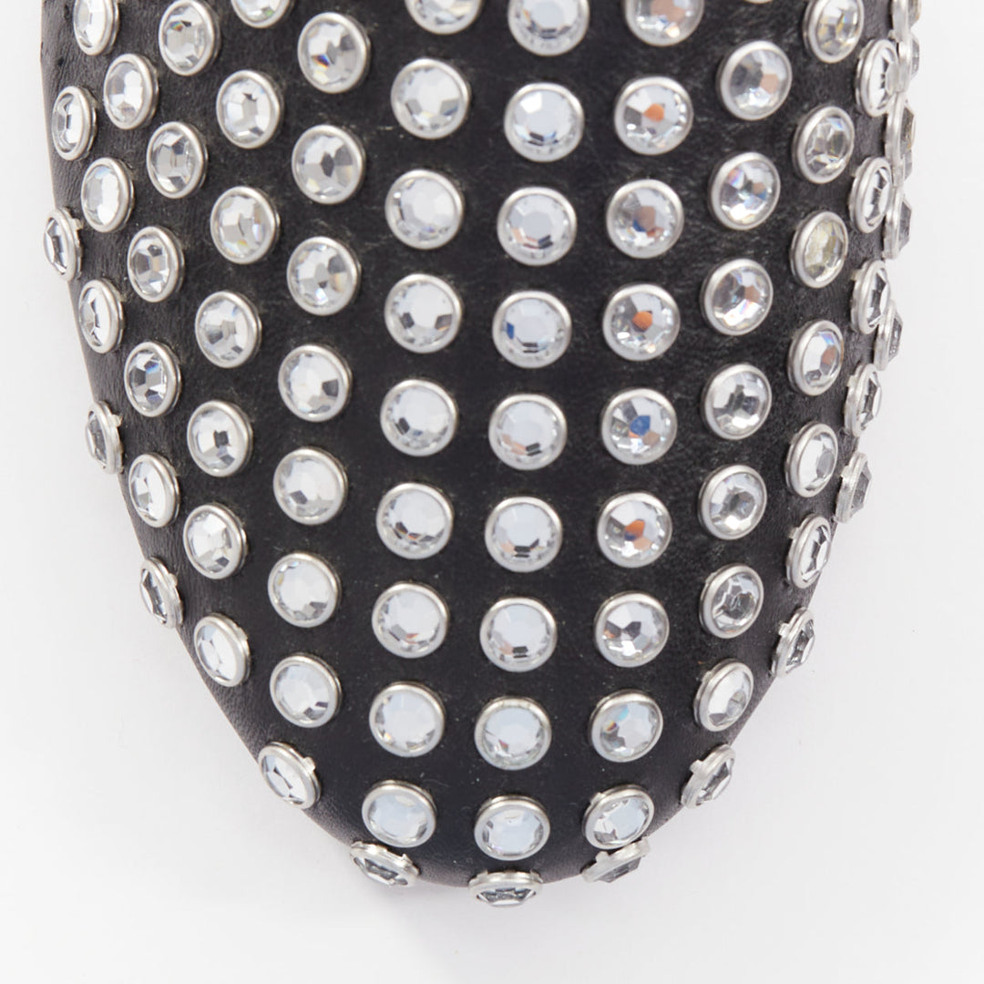 ALAIA Crystal Slide On black leather clear strass embellished flat mule EU38