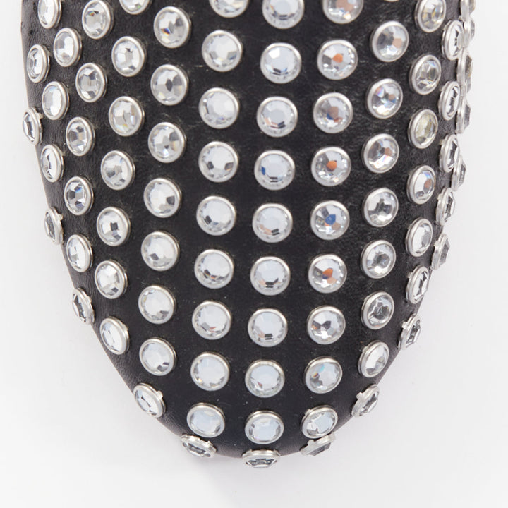 ALAIA Crystal Slide On black leather clear strass embellished flat mule EU38