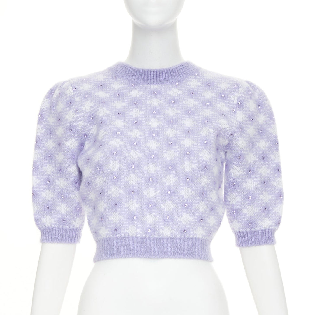 ALESSANDRA RICH purple cream mohair blend crystal embellished pullover IT36 XXS