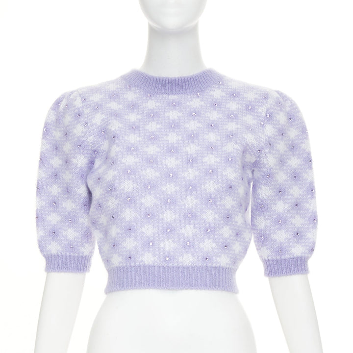 ALESSANDRA RICH purple cream mohair blend crystal embellished pullover IT36 XXS