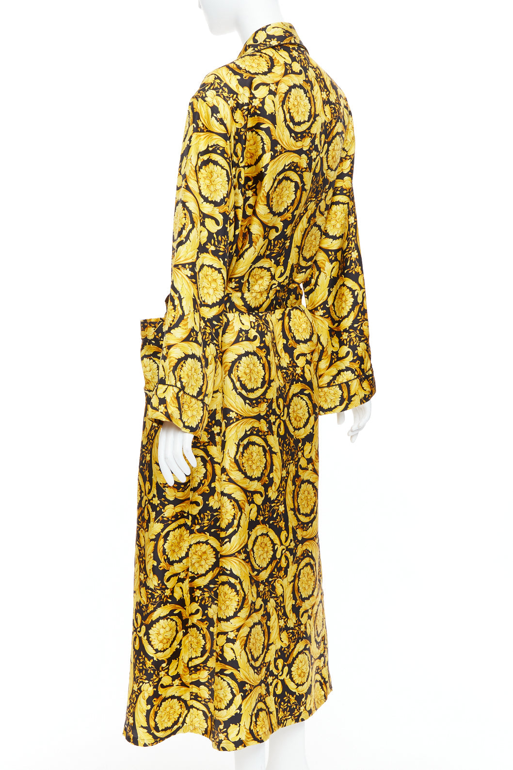 VERSACE 100% silk Signature Barocco Baroque print gold black robe gown Sz3 L