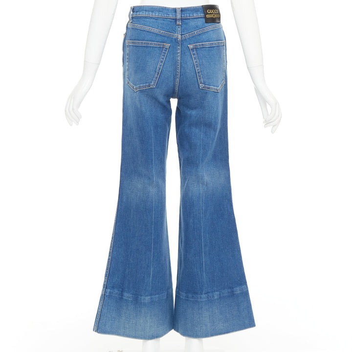 GUCCI Alessandro Michele 2021 red logo blue denim flared jeans 25"