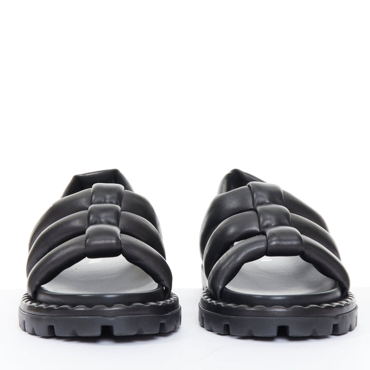 PRADA Blow black padded nappa leather strappy lug sole slingback sandals EU38.5