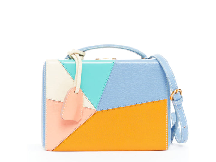 MARK CROSS Grace 18 blue multicolor calfskin patchwork crossbody vanity box bag