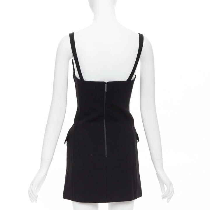 DION LEE black boned corset pocketed thigh slit mini dress UK4 XXS