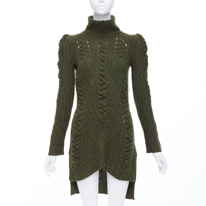 OLD CELINE 2010 Runway Phoebe Philo green wool cashmere cable knit dress S