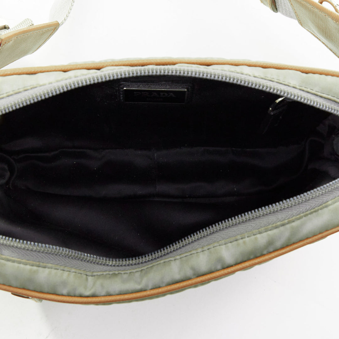 PRADA Tessuto Montagna grey nylon brown leather trim logo belt bag