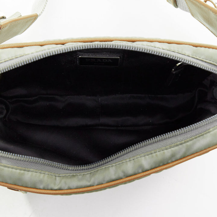 PRADA Tessuto Montagna grey nylon brown leather trim logo belt bag