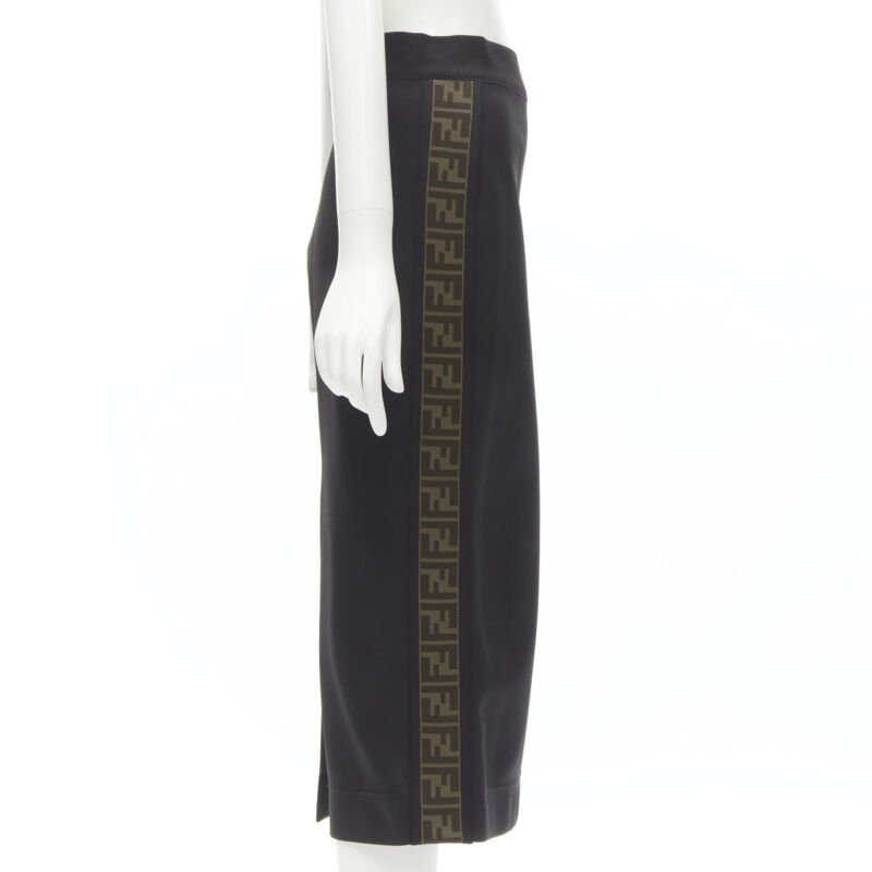 FENDI black brown FF Zucca monogram trim knee length skirt IT42 M