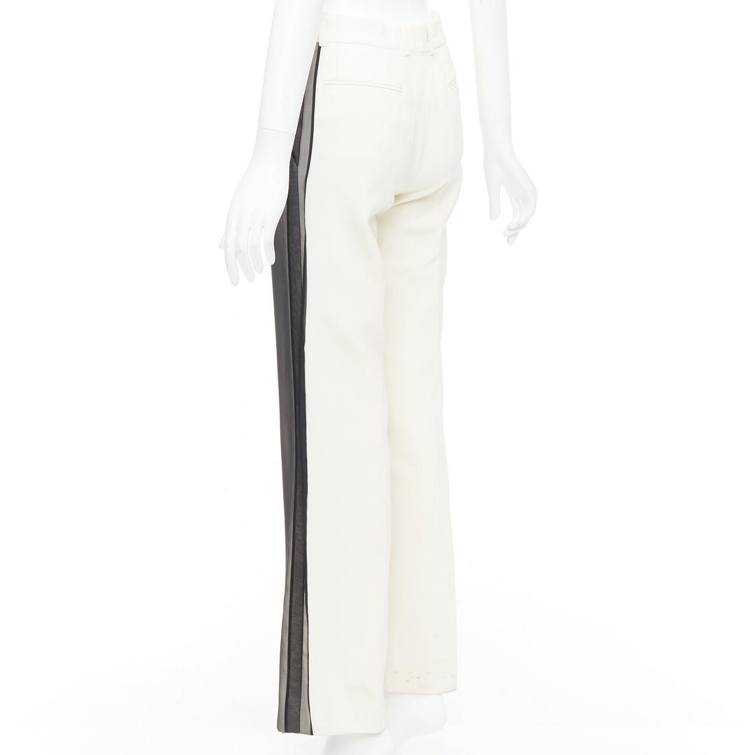 CELINE Phoebe Philo black cream sheer silk overlay wide pants FR34 XS