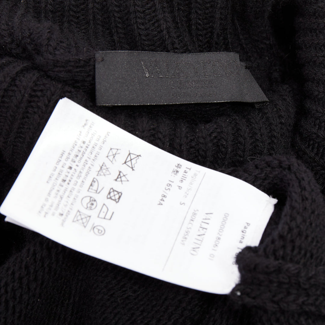 VALENTINO 2024 black virgin wool boucle yarn sleeves turtleneck sweater S