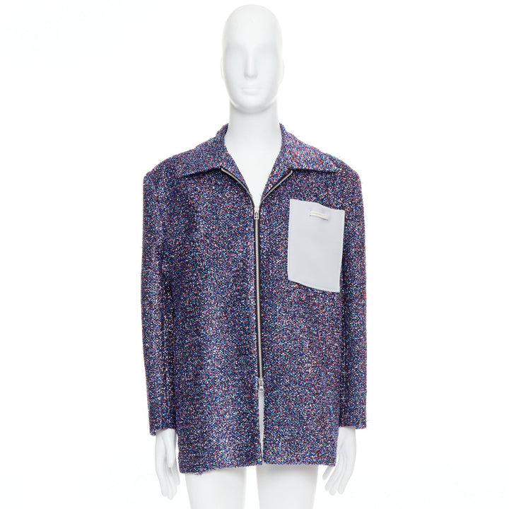 XANDER ZHOU Signature purple blue lurex grey pocket tinsel jacket IT46 S