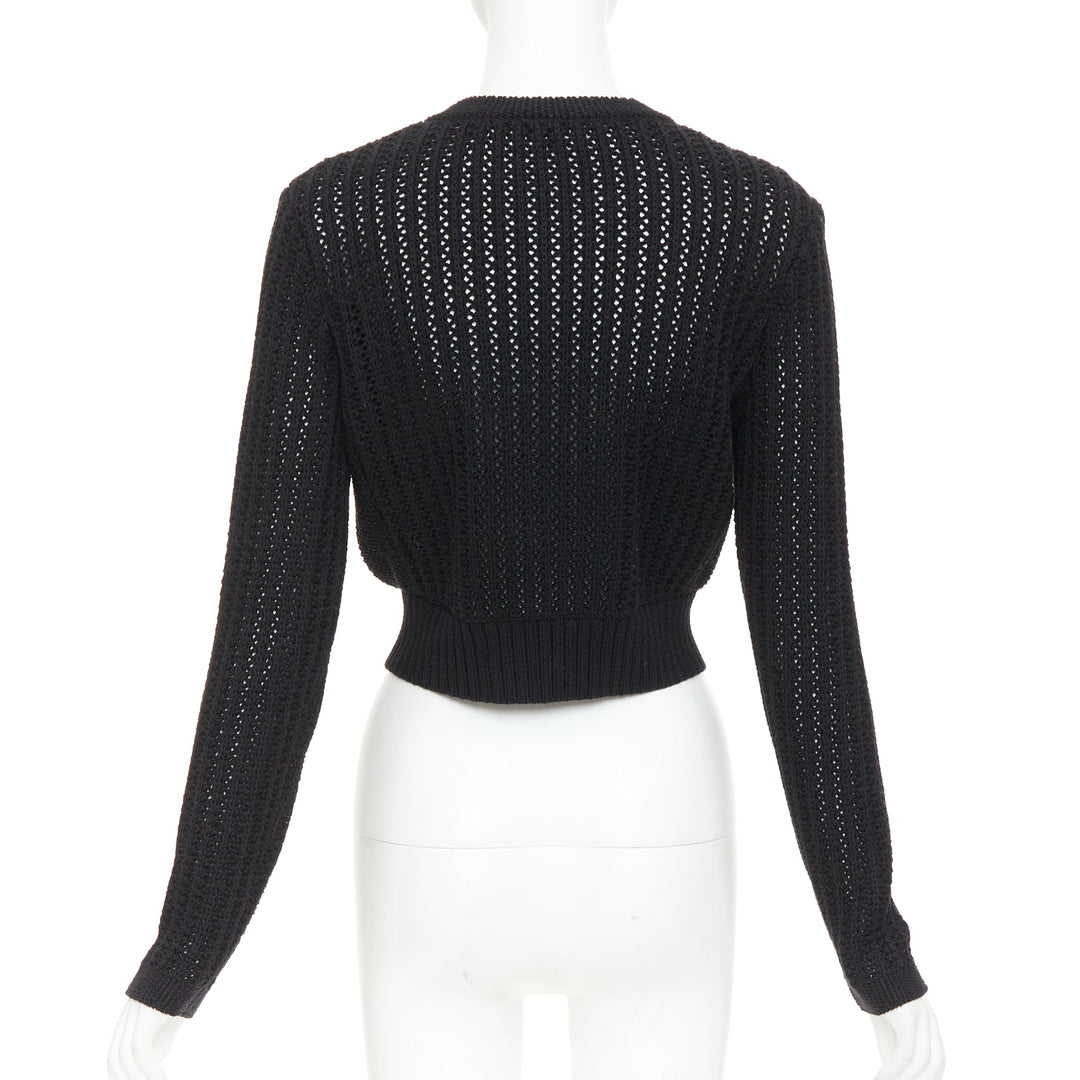 CHANEL 2019 La Pausa cotton linen CC buttons open knit cropped cardigan FR36 S