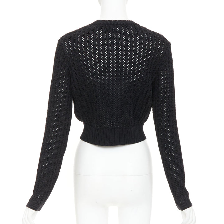 CHANEL 2019 La Pausa cotton linen CC buttons open knit cropped cardigan FR36 S
