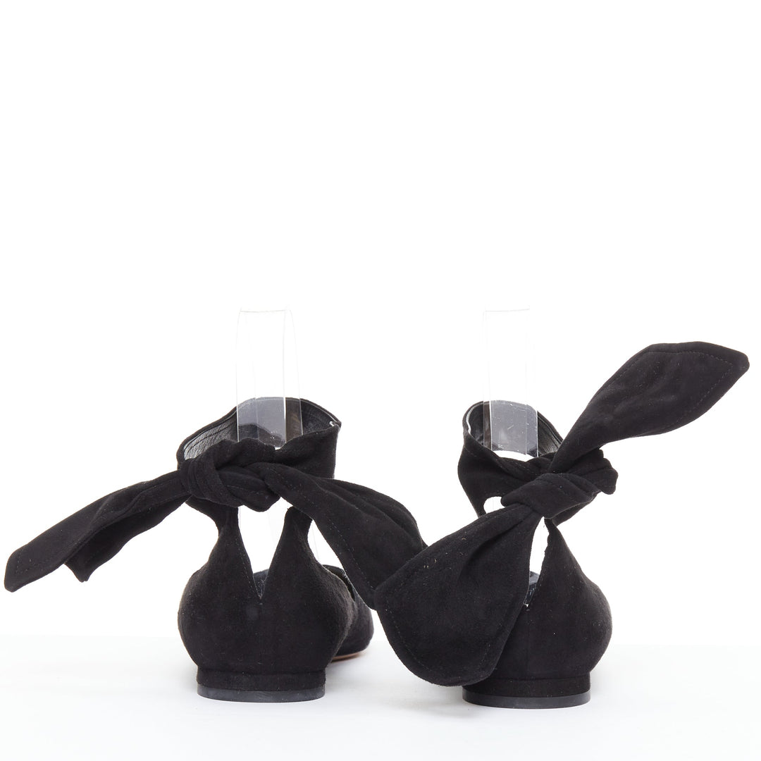 CHRISTIAN DIOR La Belle D black suede ankle bow ballerina flats EU37