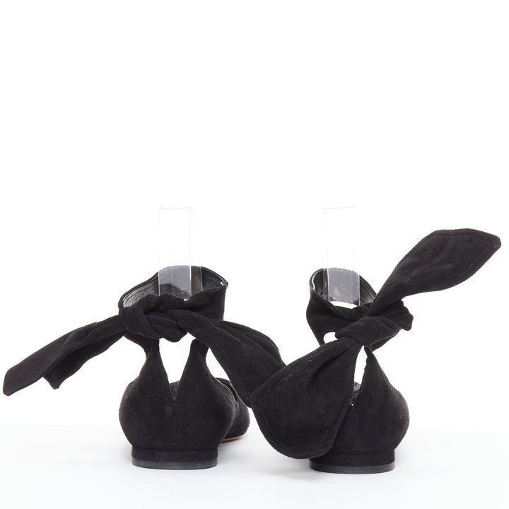 CHRISTIAN DIOR La Belle D black suede ankle bow ballerina flats EU37