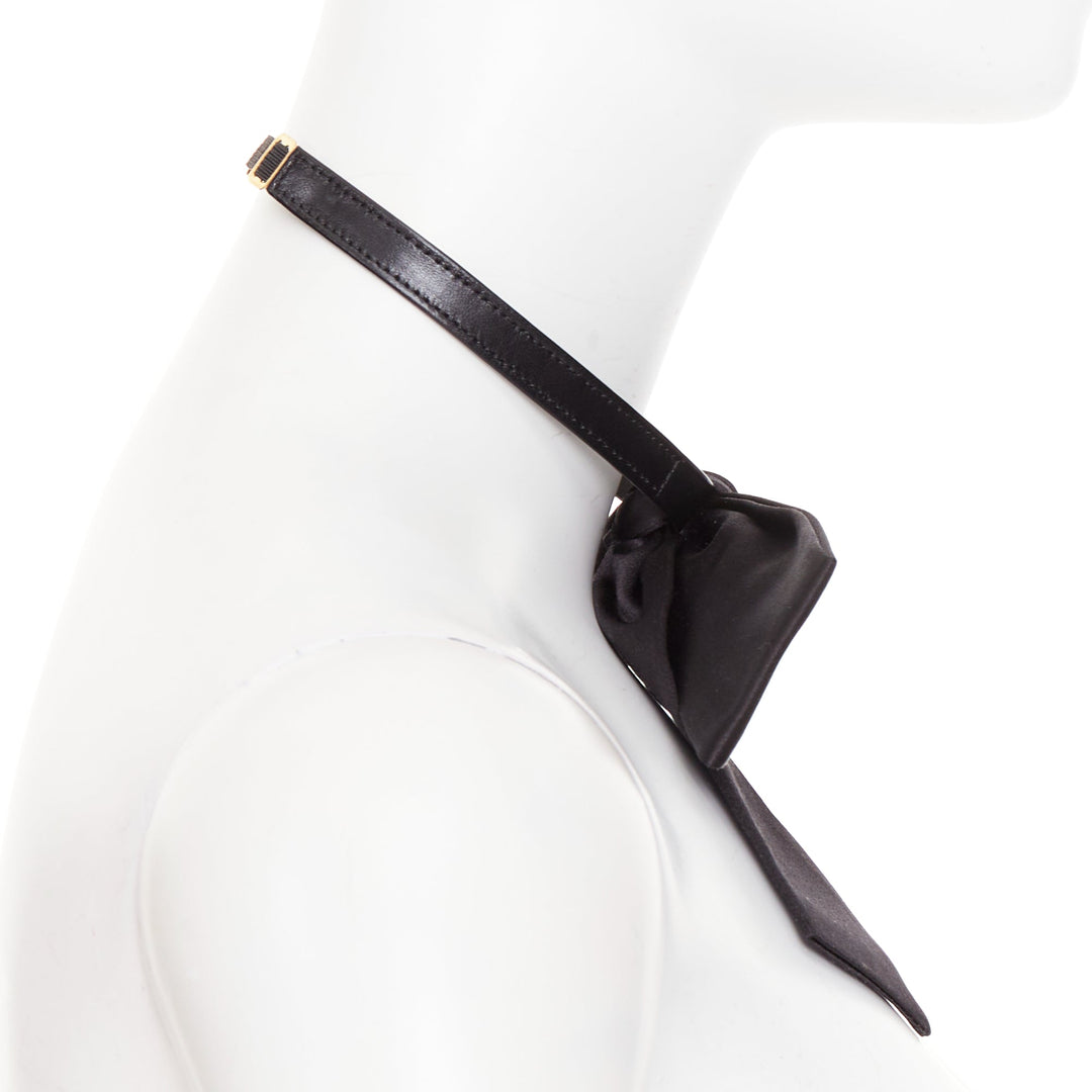 SAINT LAURENT 2013 Runway Lavalliere Bow Choker black silk satin necklace