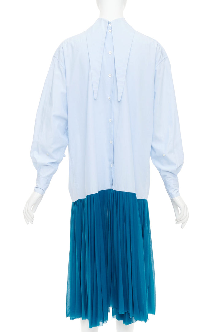 OLD CELINE 2017 Runway blue colorblock reversed pleated hem shirt dress