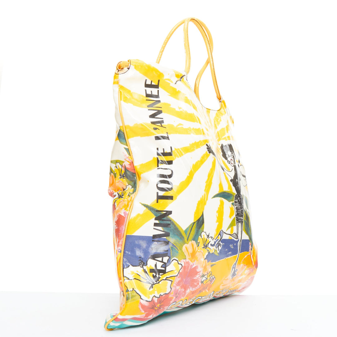 LANVIN 2009 yellow toute lannee print laminated canvas tote bag