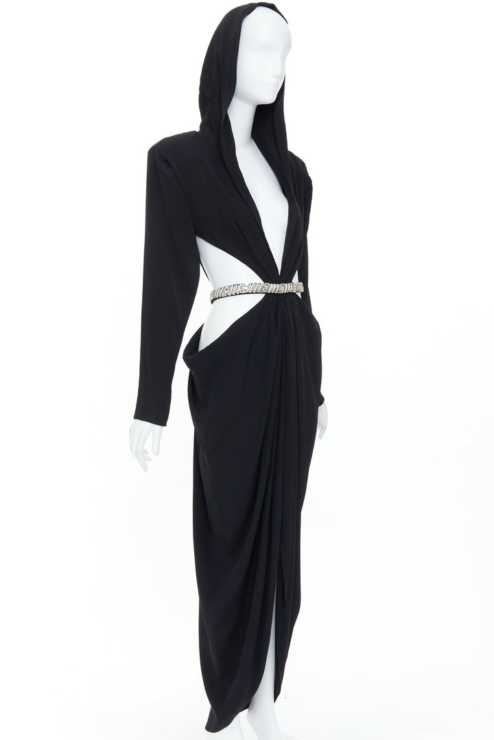 ALEXANDRE VAUTHIER COUTURE SS2023 Runway crystal belted open waist hooded dress