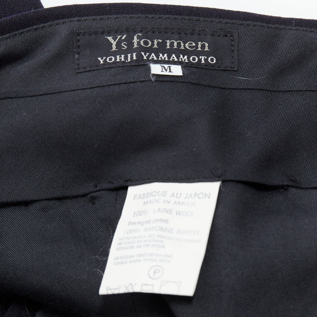 YOHJI YAMAMOTO Y's black 100% wool pleated front wide tapered pants M