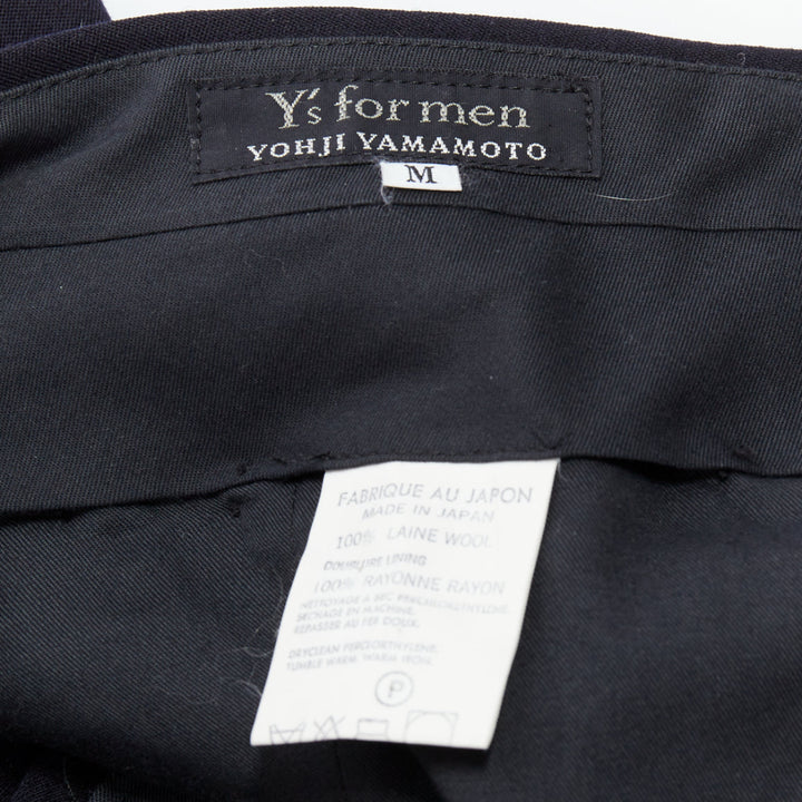 YOHJI YAMAMOTO Y's black 100% wool pleated front wide tapered pants M