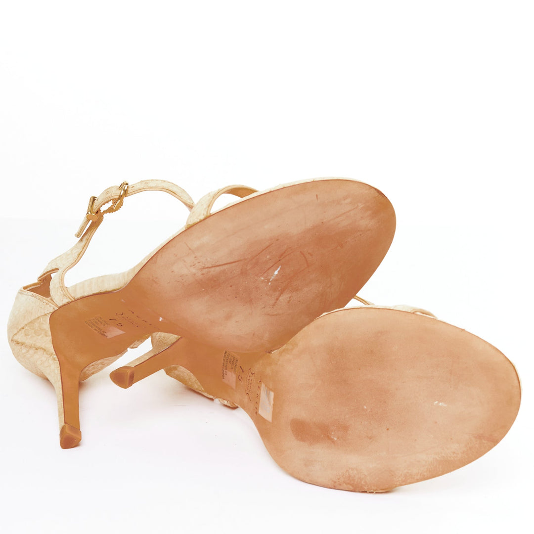 AERIN nude scaled leather gold buckle t strap open toe sandals US7.5 EU37.5