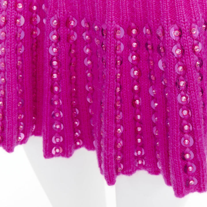VALENTINO 2022 Runway PP Pink rhinestone embellished knitted flared skirt XS
