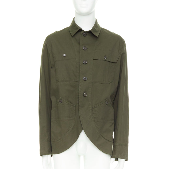 Y3 YOHJI YAMAMOTO khaki green cotton curved hem military overshirt jacket JP3 L