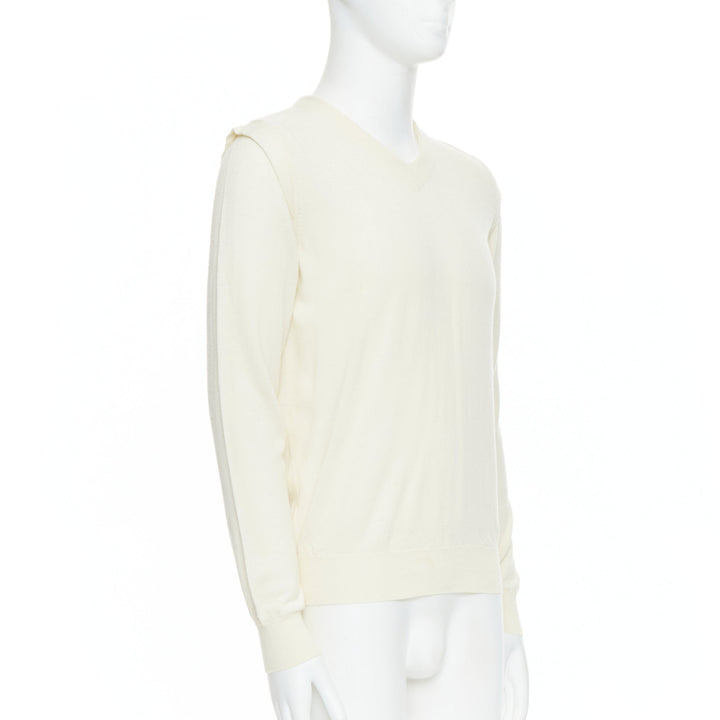 MAISON MARGIELA 100% wool cream V-neck overlay sleeve sweater M