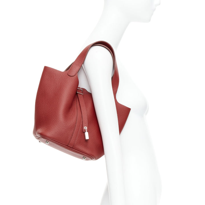 HERMES Picotin Lock 22 red clemance palladium hardware tote bag