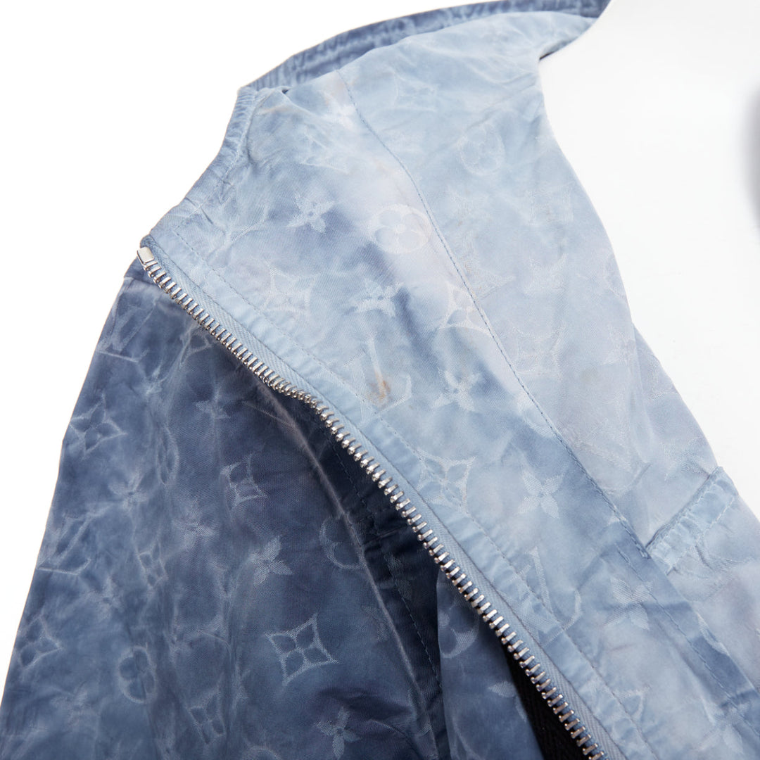 LOUIS VUITTON blue washed monogram print hooded zip anorak jacket FR38 M