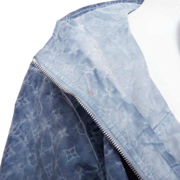 LOUIS VUITTON blue washed monogram print hooded zip anorak jacket FR38 M