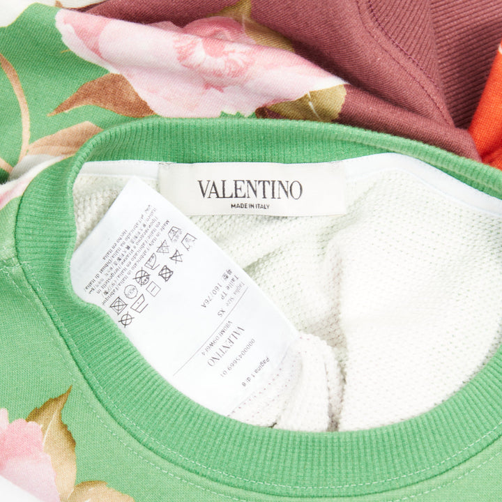 VALENTINO 2021 Flying Flowers logo colorblock cotton crop sweatshirt XS